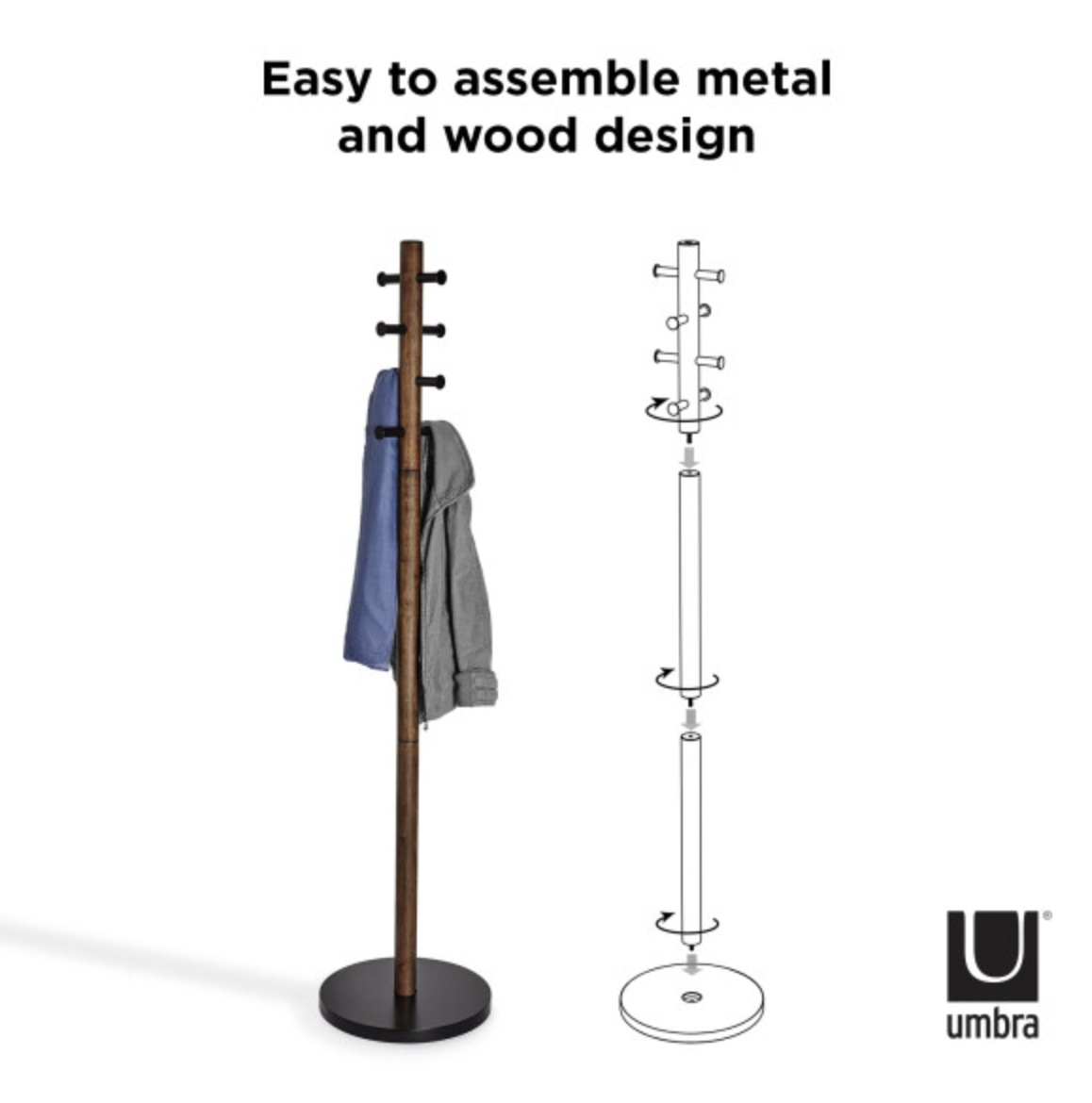 Pillar Coat Rack Black, Walnut, Umbra Home Accents HipVan