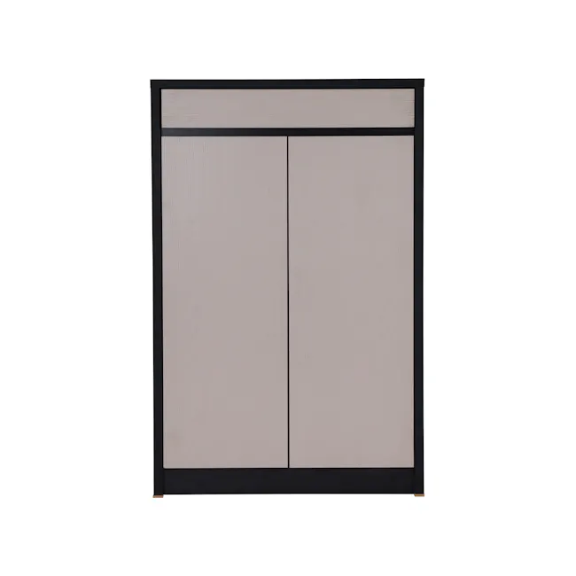 Harvey 2 Door Shoe Cabinet - Black, Grey - 1 - Wooden cabinet with black frame, minimalist design, light wood paneling