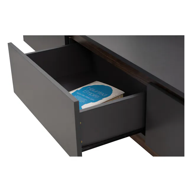 Miah TV Console 1.8m - Walnut, Grey - 6 - Dark gray, modern drawer, open drawer, minimalist design, sleek furniture