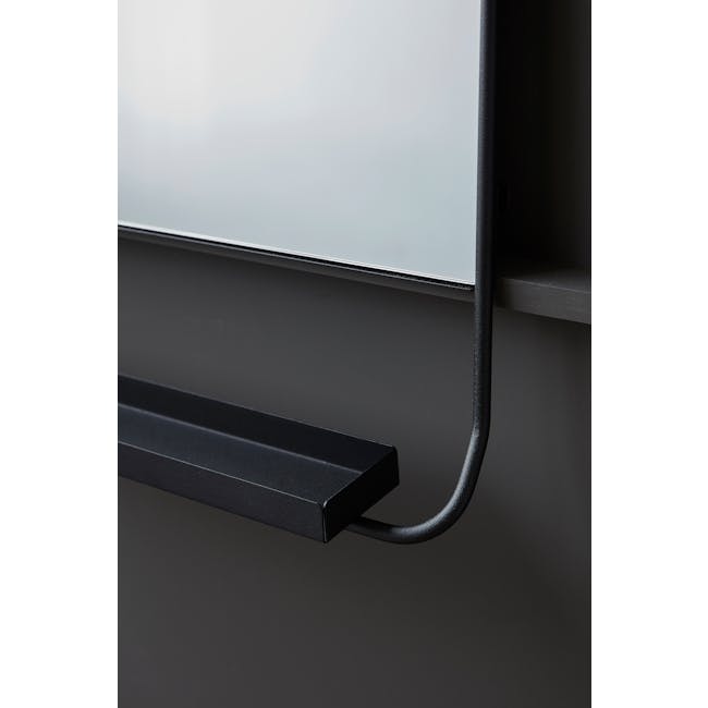 Larry Square Wall Mirror with Shelf - Black - 1