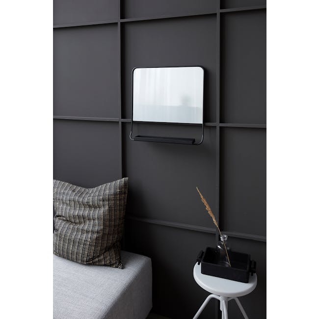 Larry Square Wall Mirror with Shelf - Black - 3