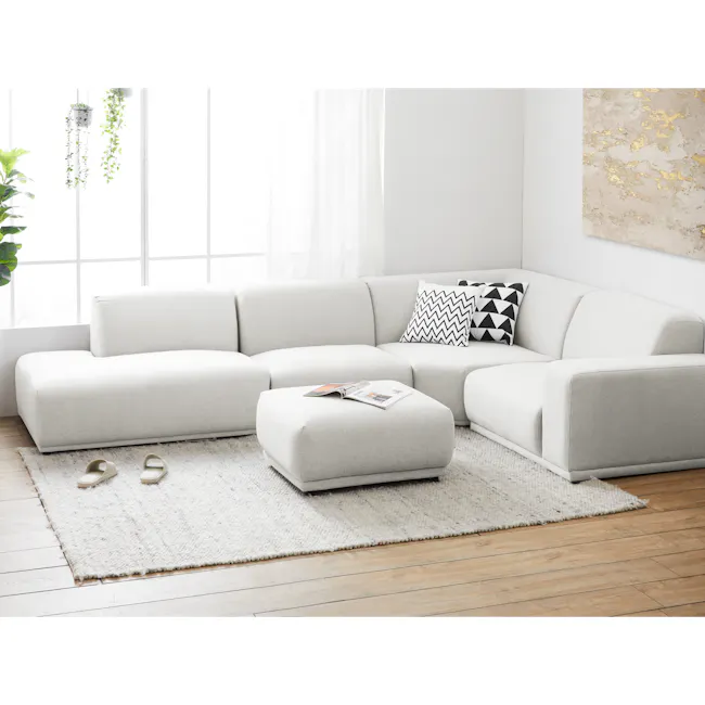 Milan 3 Seater Extended Sofa - Ivory (Fabric) - 2 - Modern minimalist living room, light gray sectional sofa, white wooden