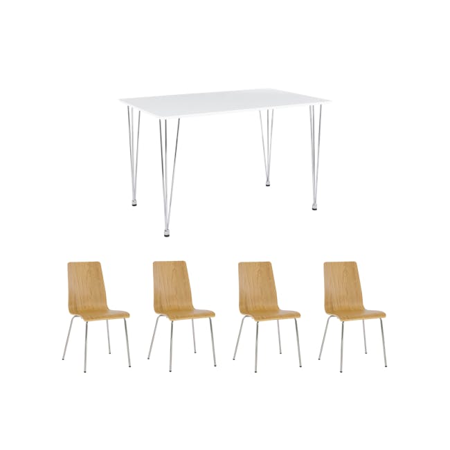 Mizell Dining Table 1.2m in White with 4 Mizell Chairs in Oak - 0