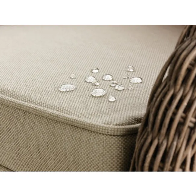 ScotchGard Heavy Duty Watershield - 3 - Beige woven fabric surface with scattered water droplets, Close-up view of a