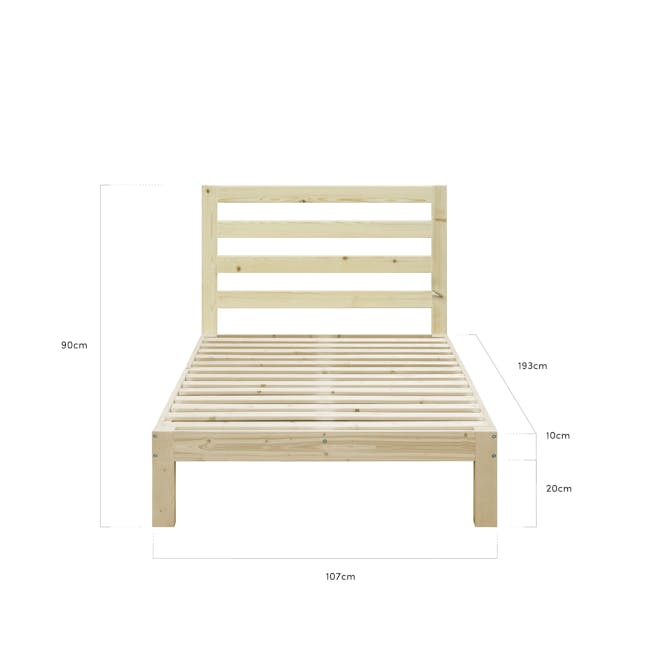 Katana Super Single Wooden Headboard Bed - 8 - Wooden bed frame, 90 cm height, 193 cm total length, 10 cm width, 20 cm