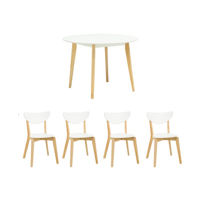 Harold Round Dining Table 1.05m with 4 Harold Dining Chairs in Natural, White - 0