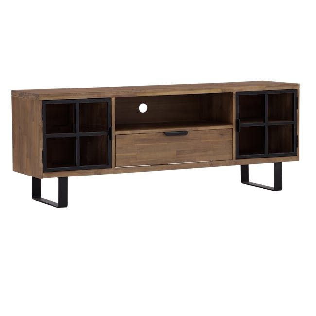 Dakota TV Console 1.8m - 4 - Wooden TV cabinet with black handles, minimalist design, open shelves, black metal legs