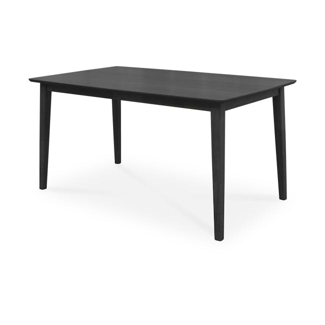 Koa Dining Table 1.5m in Black Ash with Koa Bench 1.4m in Black Ash and 2 Herman Dining Chairs in Elephant Grey - 1