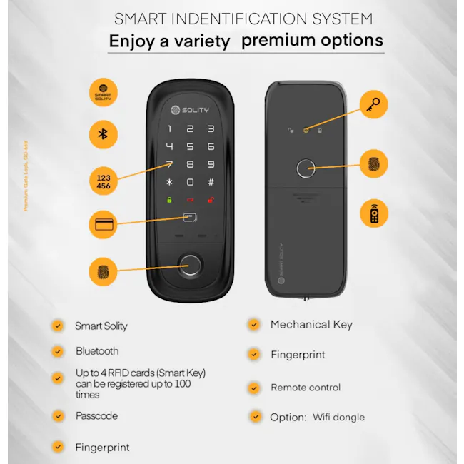 Solity Gate Lock GD-65B - Black - 4 - Smart identification system, premium options, Smart Solity, Bluetooth, up to 4 RFID