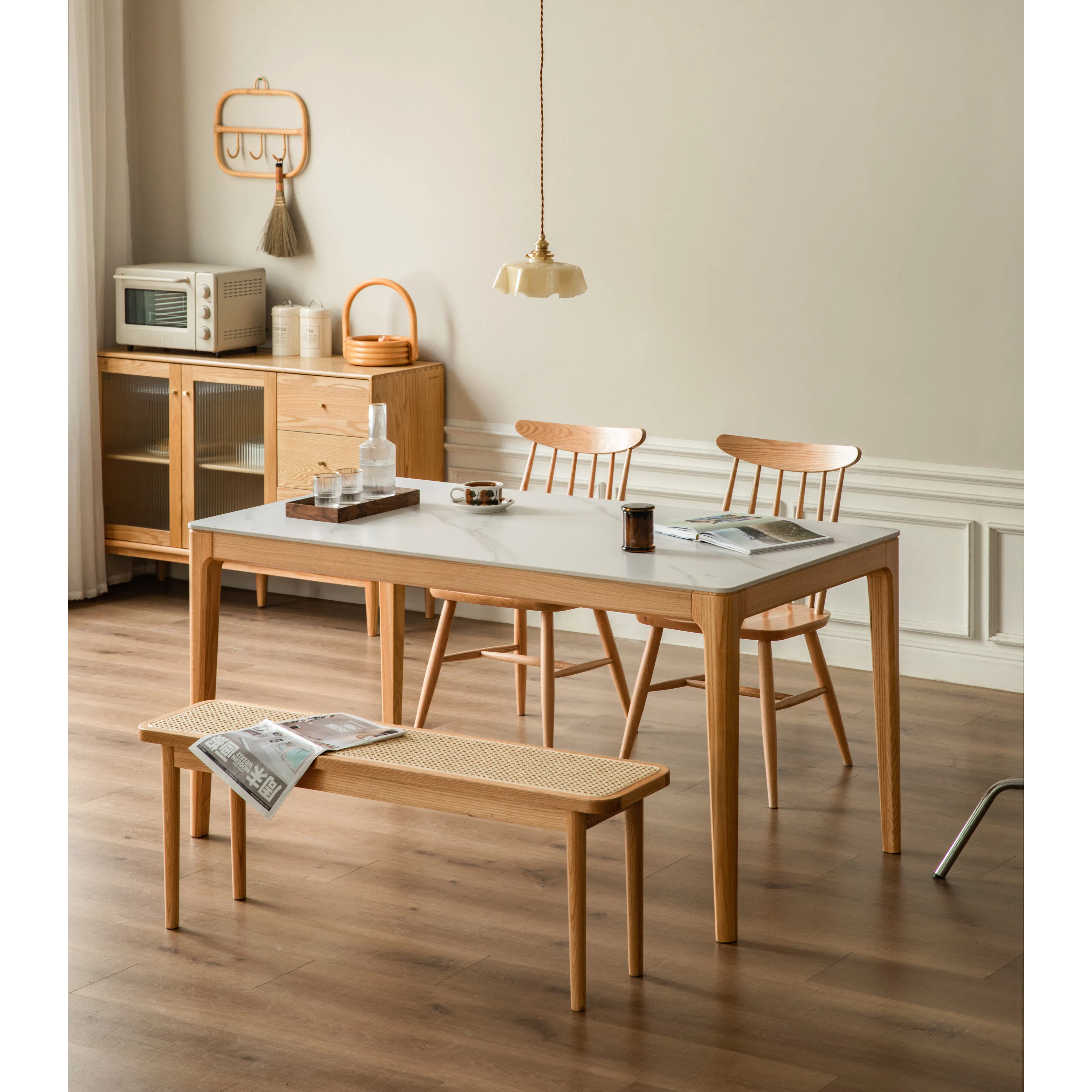Adelyn Dining Table 1.4m (Sintered Stone) with 2 Niel Chairs and Niel Bench 1.25m in Oak - 16 - Wooden dining table