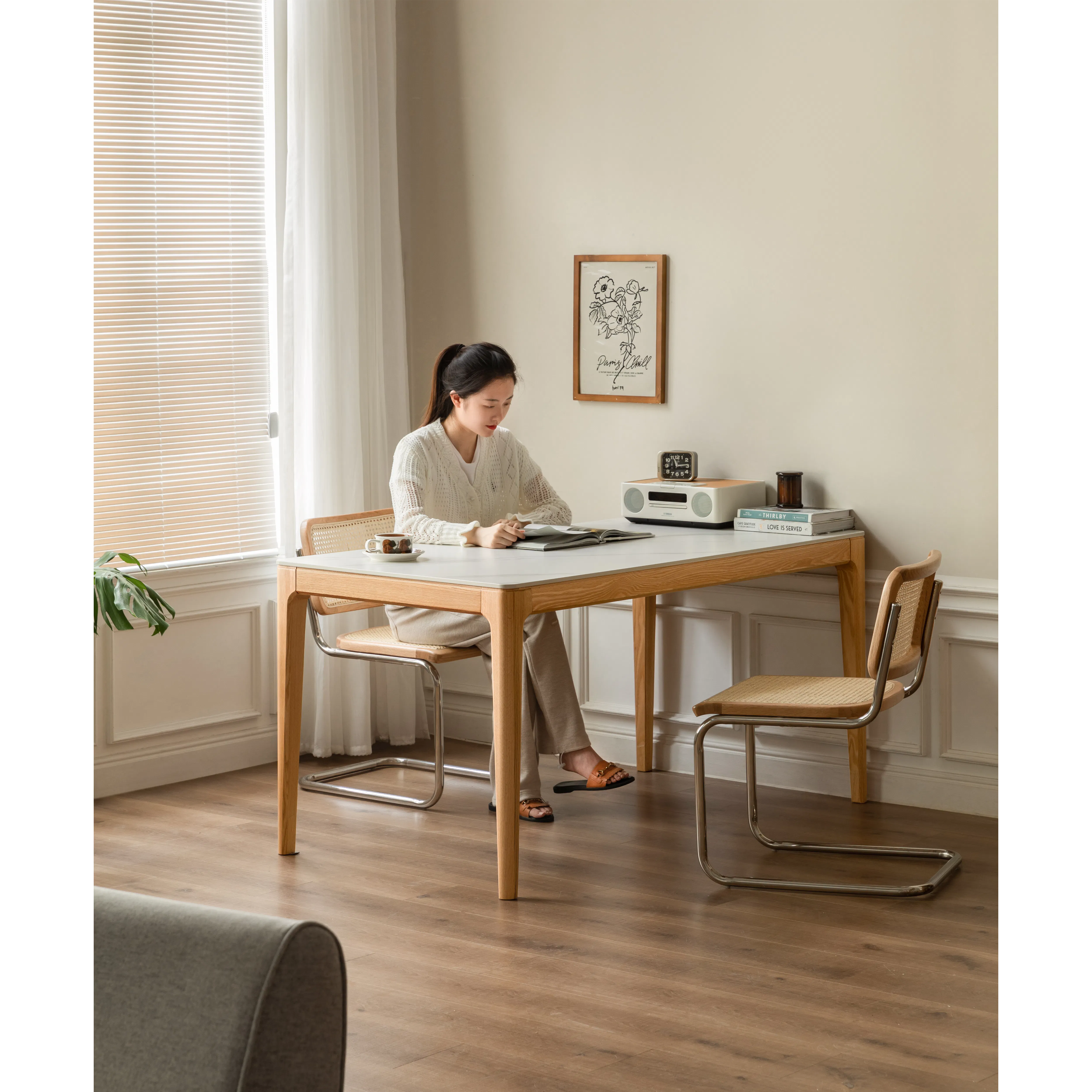 Adelyn Dining Table 1.4m (Sintered Stone) with 2 Niel Chairs and Niel Bench 1.25m in Oak - 20 - Modern minimalist home