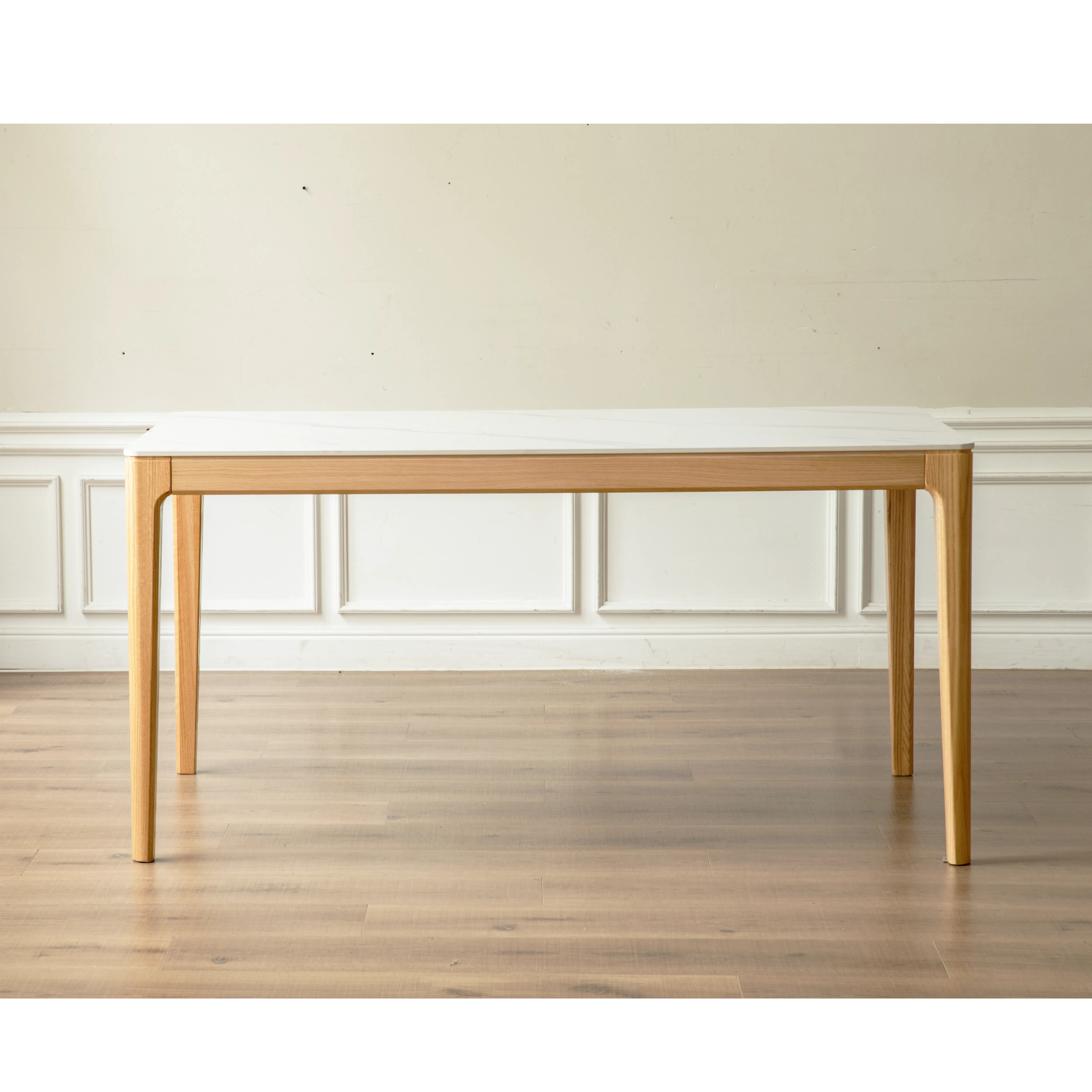 Adelyn Dining Table 1.4m (Sintered Stone) with 2 Niel Chairs and Niel Bench 1.25m in Oak - 27 - Light wooden table with