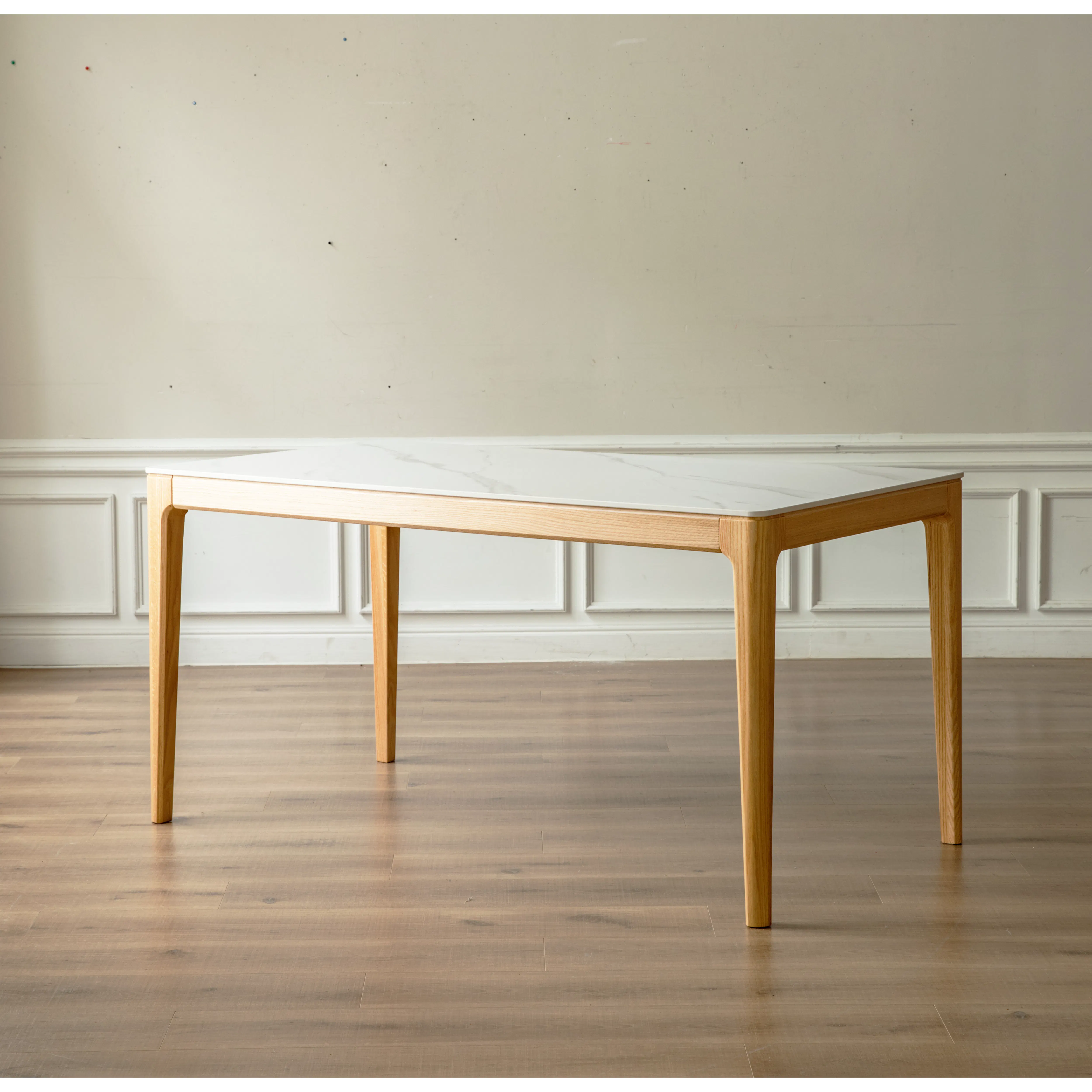 Adelyn Dining Table 1.4m (Sintered Stone) with 2 Niel Chairs and Niel Bench 1.25m in Oak - 35 - Modern minimalist table