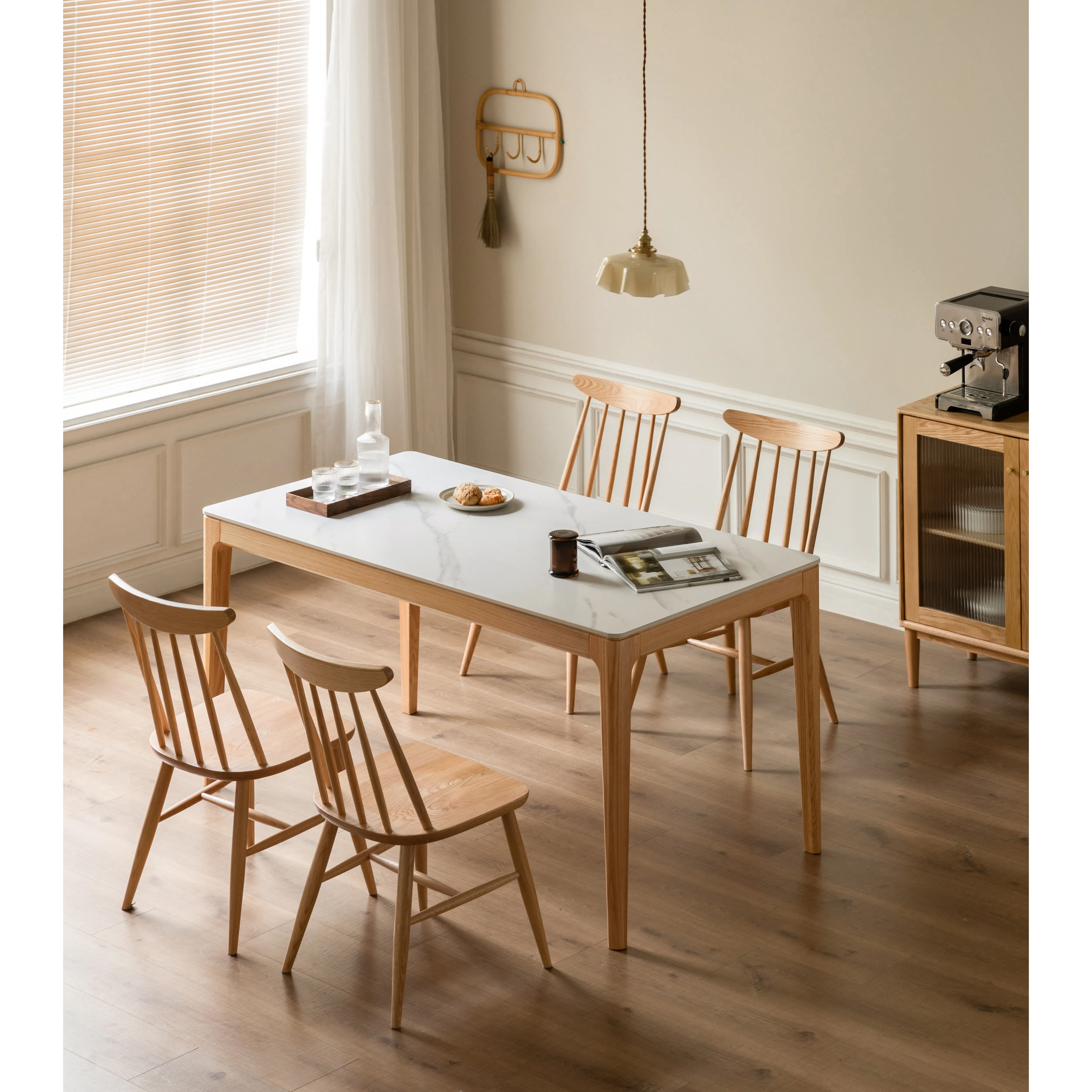 Adelyn Dining Table 1.4m (Sintered Stone) with 2 Niel Chairs and Niel Bench 1.25m in Oak - 7