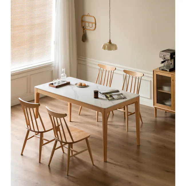 Adelyn Dining Table 1.4m (Sintered Stone) with 2 Niel Chairs and Niel Bench 1.25m in Oak - 8 - Wooden dining table