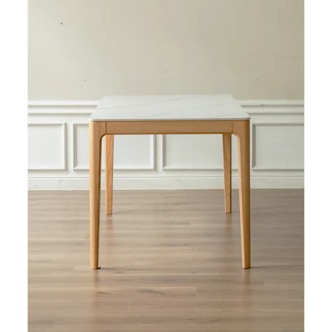 Adelyn Dining Table 1.4m (Sintered Stone) with 4 Niel Chairs in Oak - 14 - Modern minimalist table, light wooden legs