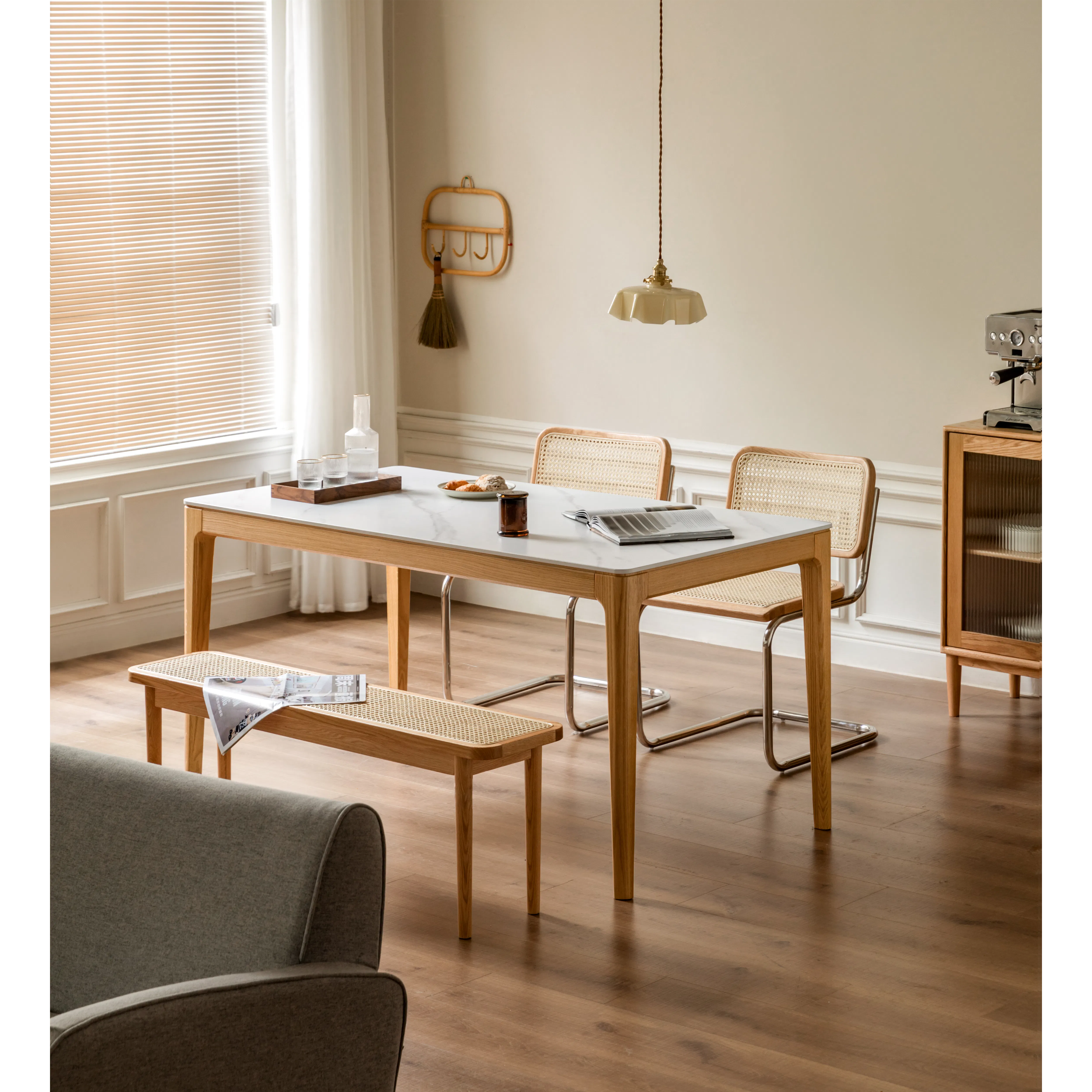 Adelyn Dining Table 1.4m (Sintered Stone) with 4 Niel Chairs in Oak - 18 - Modern minimalist dining room, wooden dining