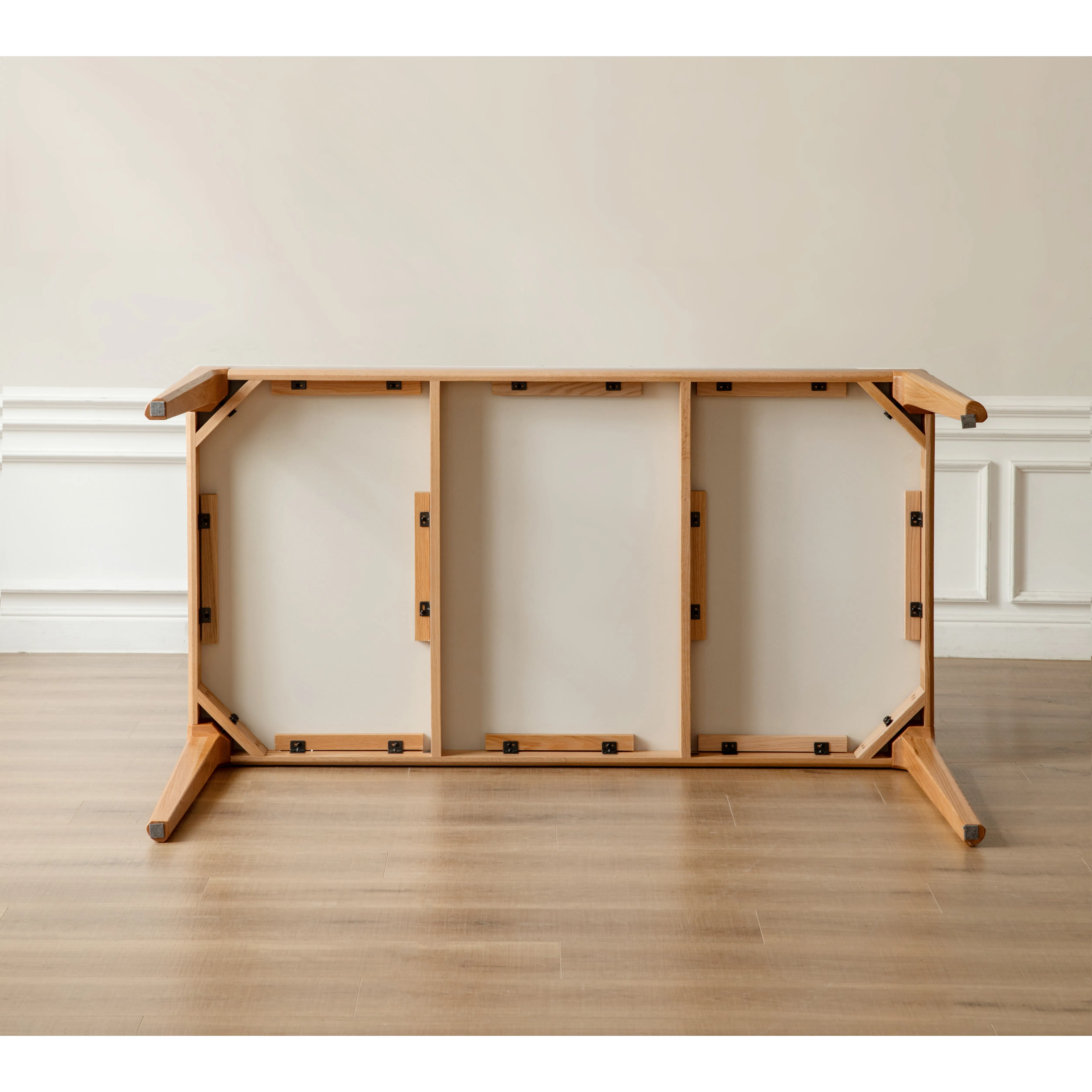 Adelyn Dining Table 1.4m (Sintered Stone) with 4 Niel Chairs in Oak - 23 - Wooden shelving unit with black metal brackets