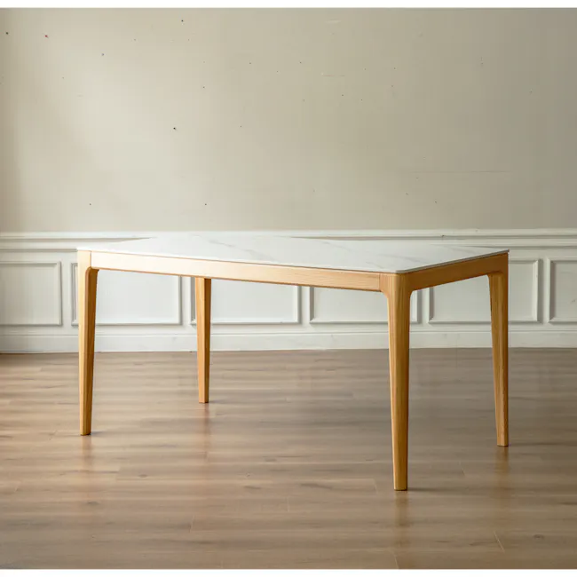 Adelyn Dining Table 1.4m (Sintered Stone) with 4 Niel Chairs in Oak - 27 - Modern minimalist table, light wood finish