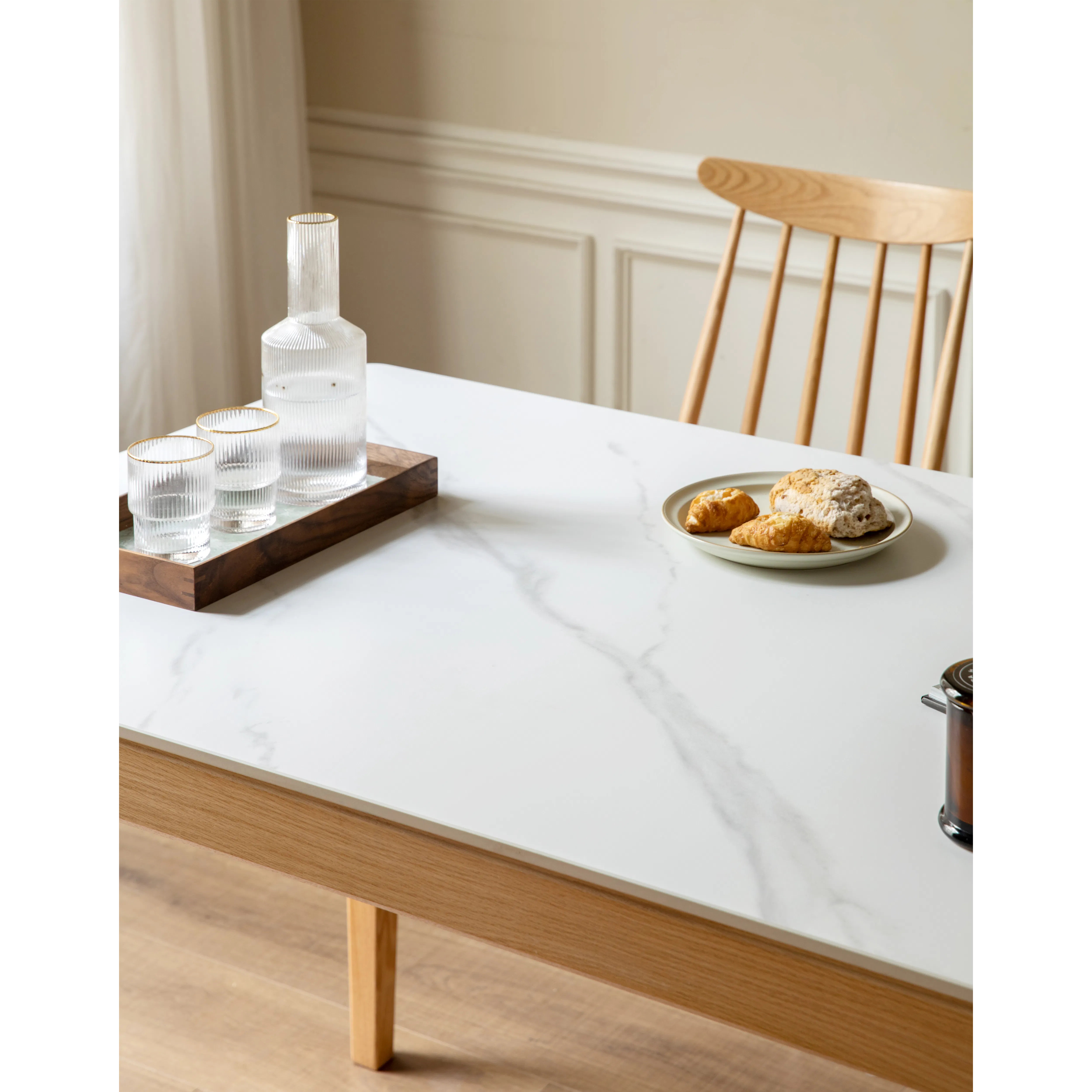 Adelyn Dining Table 1.4m (Sintered Stone) with 4 Niel Chairs in Oak - 7
