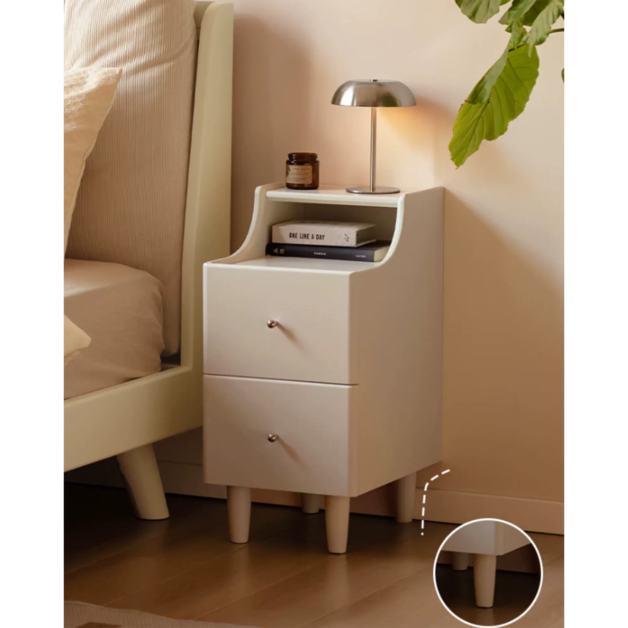Venie Narrow Bedside Table 0.3m - White - 12