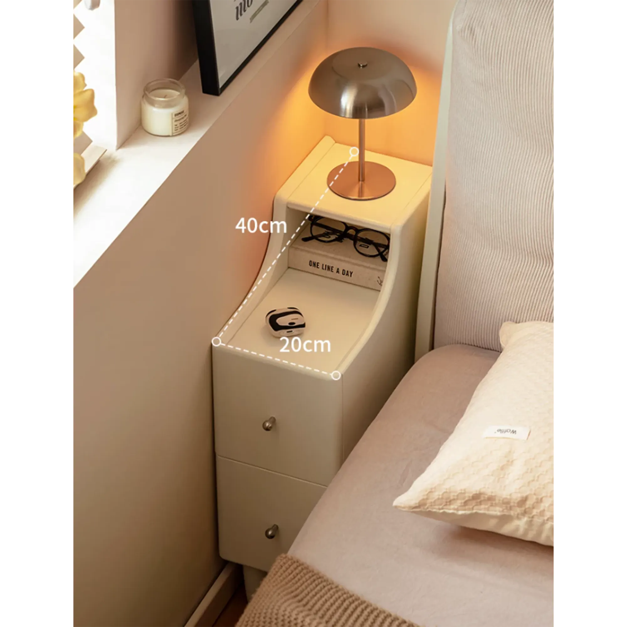 Venie Narrow Bedside Table 0.3m - White - 16