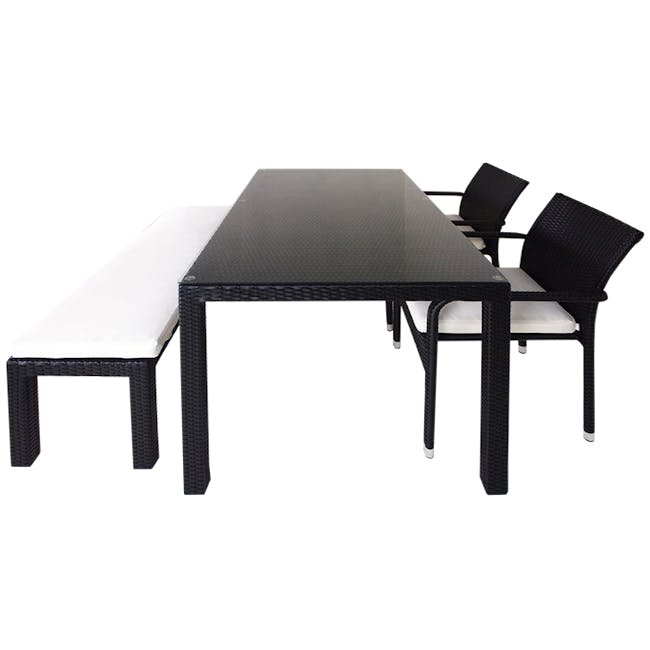Addison 4 Pc Outdoor Dining Set - White Cushion - 2 - Woven outdoor dining table and chairs, black and white color scheme