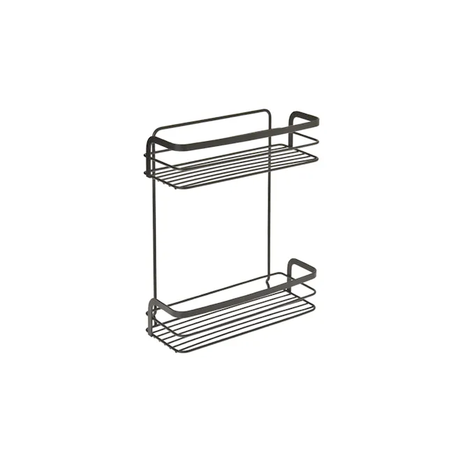 Metaltex 2 Tier Rectangle Shelf - Black - 1 - - Modern kitchen storage, minimalist design, sleek metal frame, two-tiered
