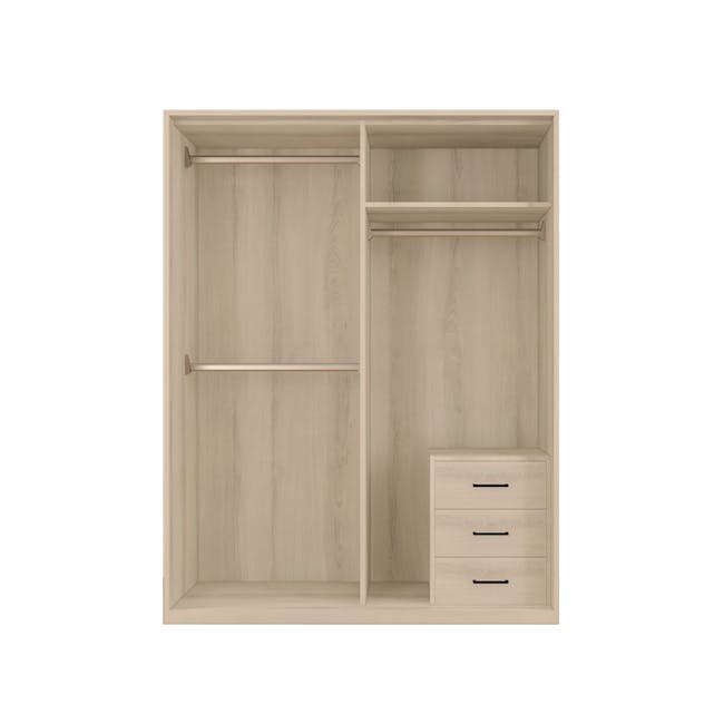 Lorren Sliding Door Wardrobe 3 with Mirror - White Oak - 1