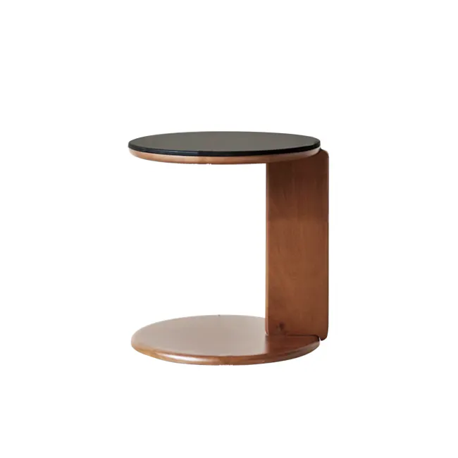 Blair Round Side Table - Walnut, Black (Sintered Stone) - 1 - Modern minimalist table, sleek design, wooden legs, circular