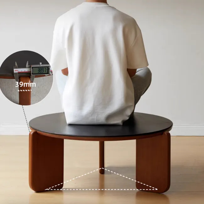 Blair Round Side Table - Walnut, Black (Sintered Stone) - 3 - Round wooden stool, minimalist design, modern aesthetic, white