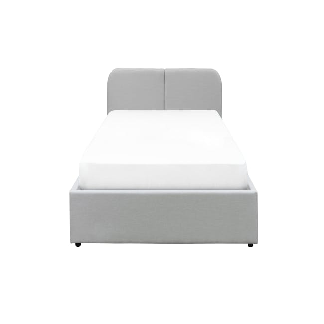 Nolan Single Storage Bed in Silver Fox with 1 Bowen Bedside Table in White, Oak - 1