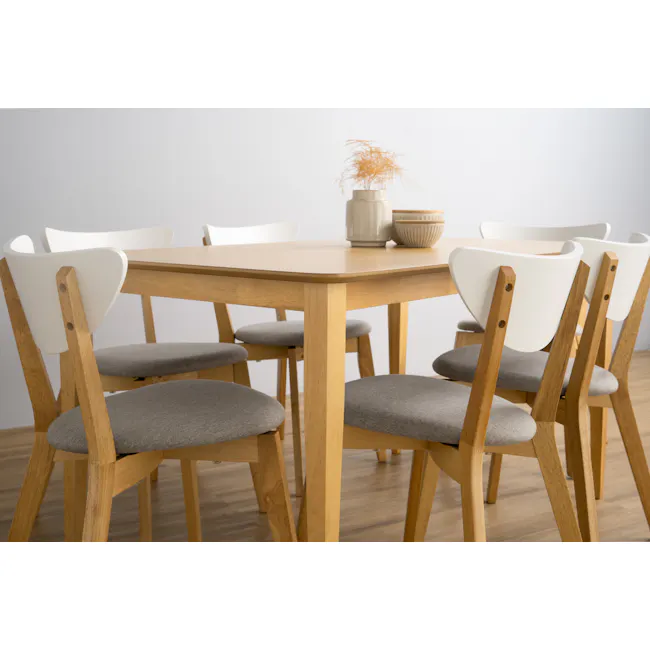 Charmant Dining Table 1.1m - Natural, White - 7 - Modern dining room, minimalist design, wooden table, white chairs, gray