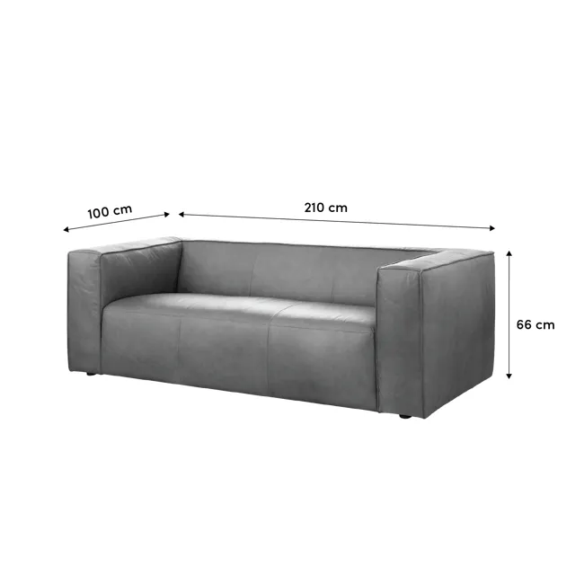 Antonio 3 Seater Sofa - Mocha Brown (Premium Aniline Leather) - 6 - Sleek, modern gray sectional sofa with dimensions 100 cm