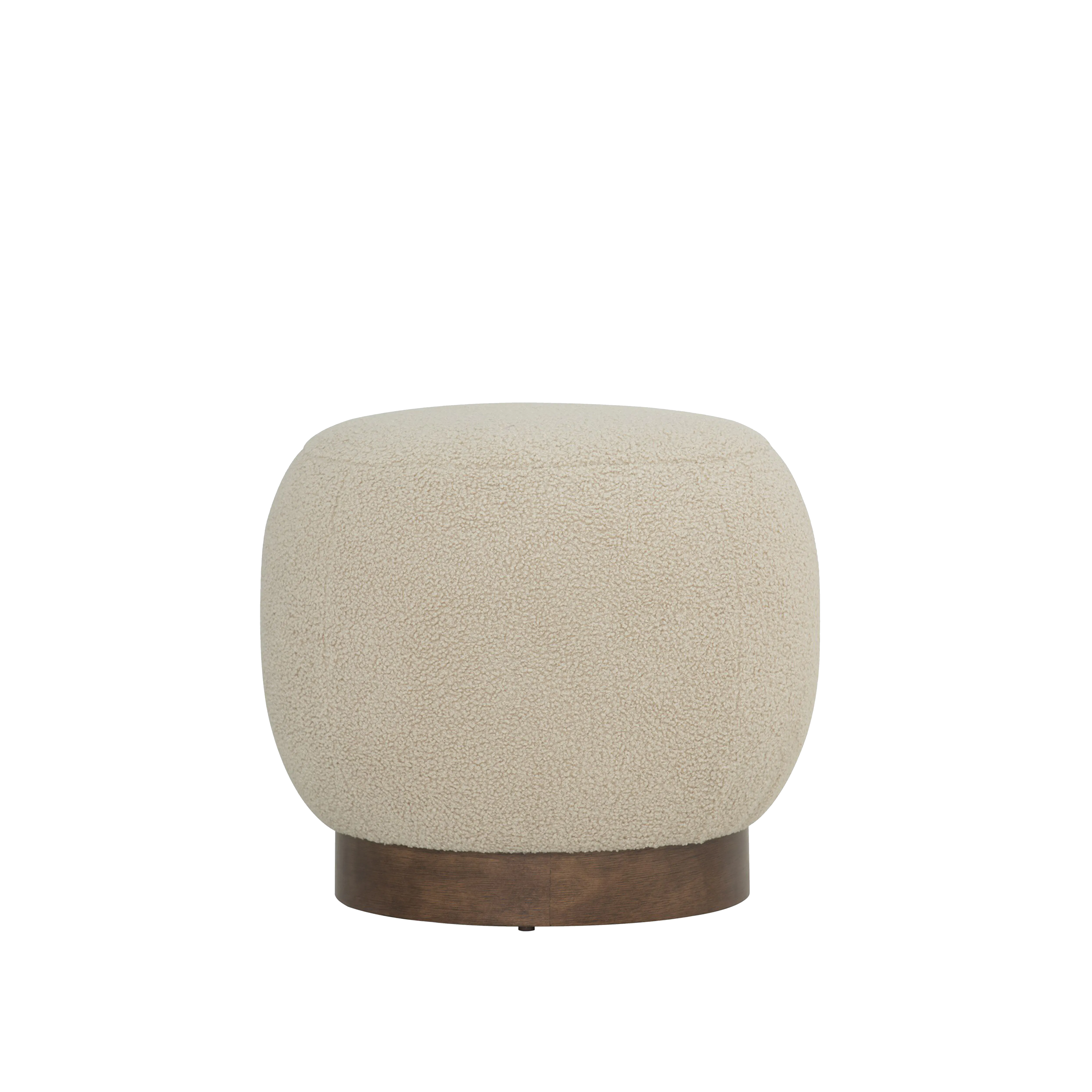 Leila Ottoman - Brown Beige - 11 - Cream-colored, plush, round ottoman, wooden base, textured fabric, soft surface, cozy