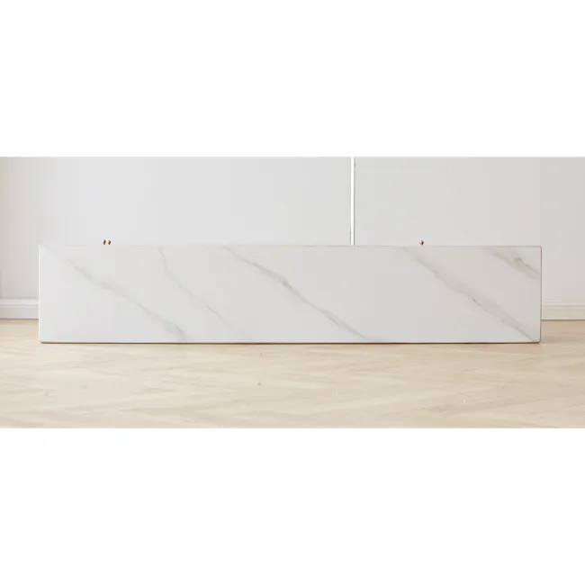 Aster TV Console 2m - Oak (Sintered Stone) - 9 - White marble, minimalist, modern, rectangular, floating, wall-mounted
