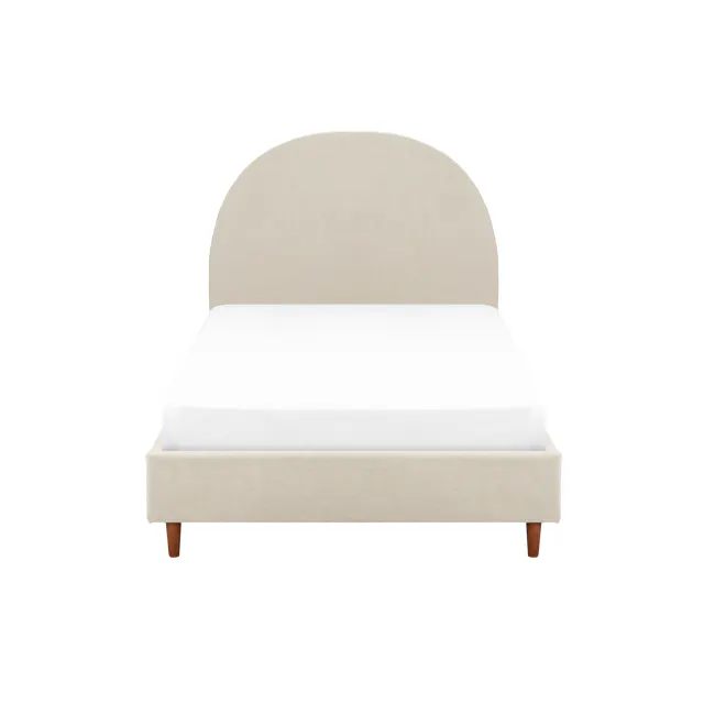 Aspen Super Single Bed - Acru - 1 - Cream upholstered headboard, white bedspread, wooden legs, minimalist design, soft