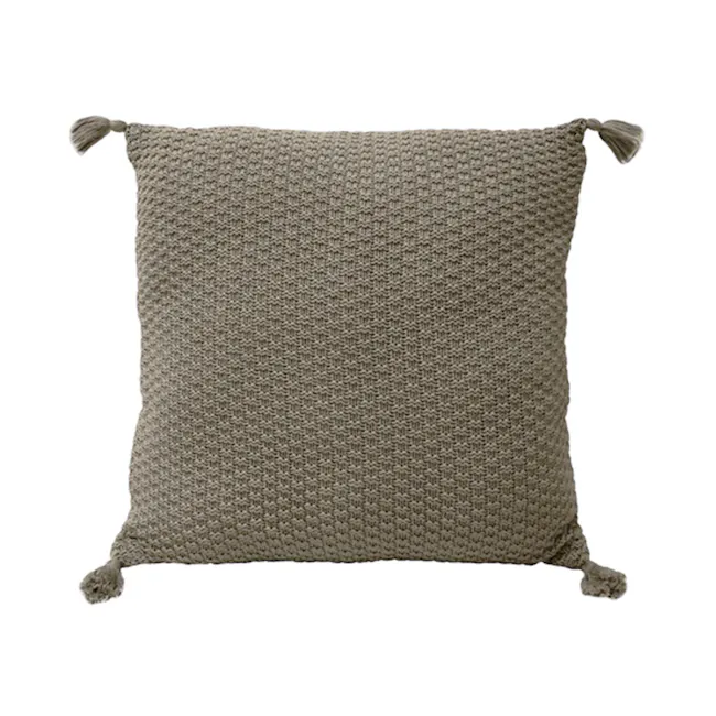 Laura Knitted Cushion Cover - Taupe - 1 - Crafted from natural fibers, the square-shaped cushion features a textured design