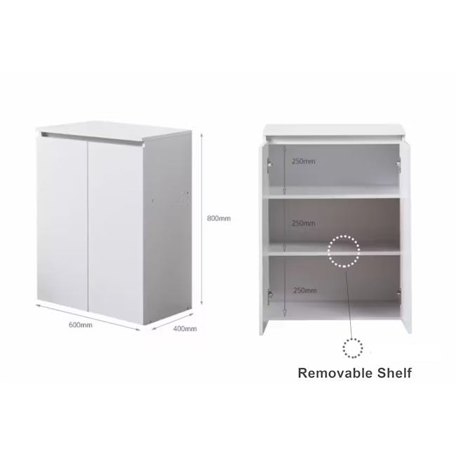 Muse Cabinet 0.6m - White - 9 - White cabinet with removable shelves, dimensions 600mm x 400mm, 800mm height, 250mm depth