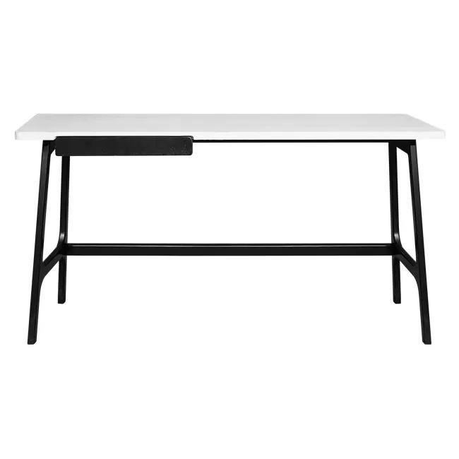Morey Study Table 1.4m - Black, White, Black Ash - 5 - Modern minimalist table, sleek black metal frame, abstract design