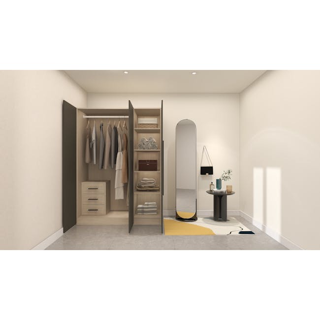 Lucca 3 Door Wardrobe 5 - Graphite Linen, Herringbone Oak - 5