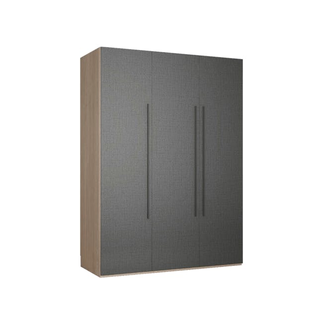 Lucca 3 Door Wardrobe 5 - Graphite Linen, Herringbone Oak - 3