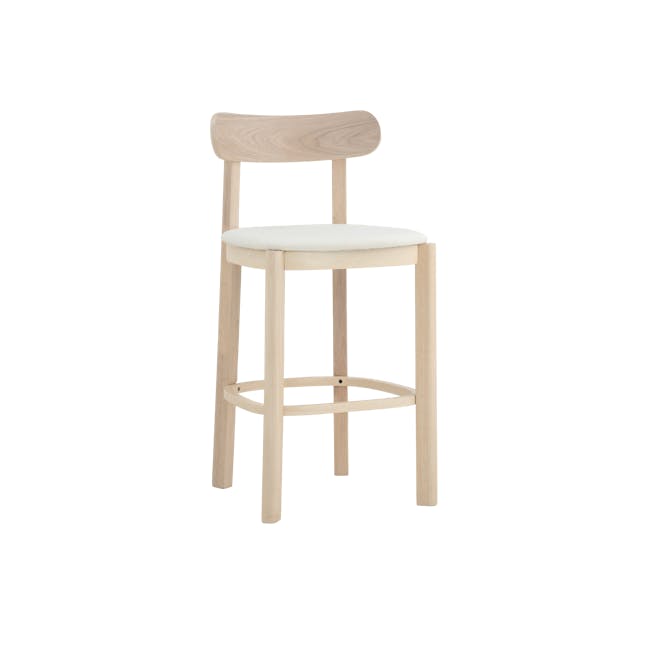 Claire Counter Chair - Cream White - 1 - Light wood chair, minimalist design, natural wood finish, curved backrest