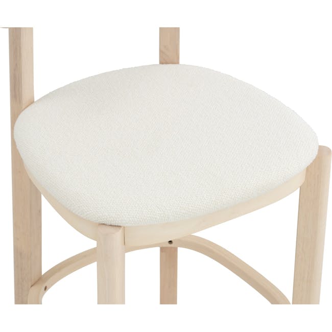 Claire Counter Chair - Cream White - 3 - Wooden chair with soft, white cushion, minimalist design, natural wood finish