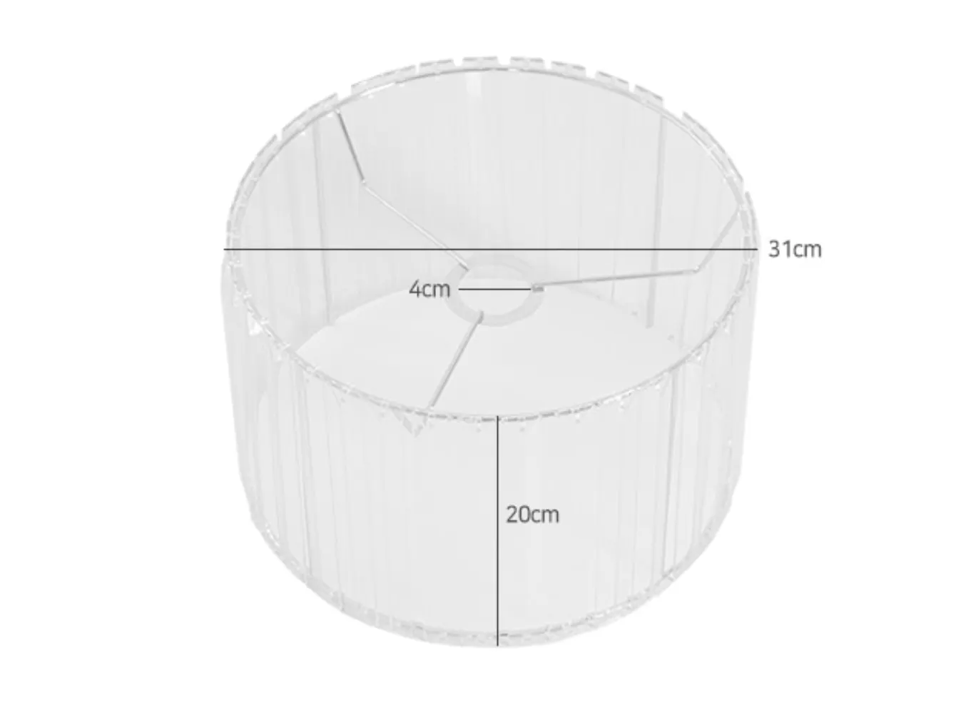 Acril Lampshade - 10 - Clear cylindrical container, 31 cm diameter, 20 cm height, 4 cm opening, transparent material, 3
