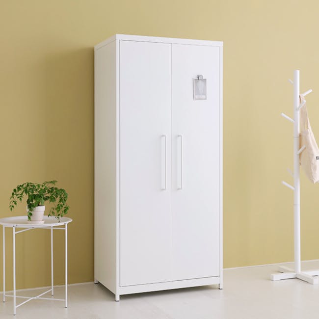 Penjo 2 Door Metal Wardrobe with Shelf - White - 1