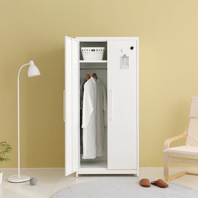 Penjo 2 Door Metal Wardrobe with Shelf - White - 2