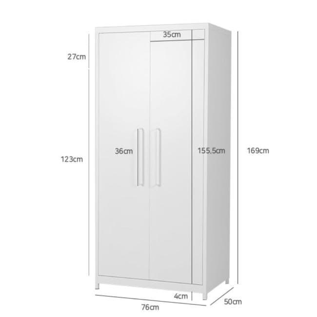 Penjo 2 Door Metal Wardrobe with Shelf - White - 5