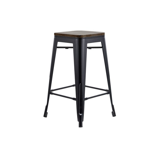 Bartel Counter Stool with Wooden Seat - Black, Walnut - 0
