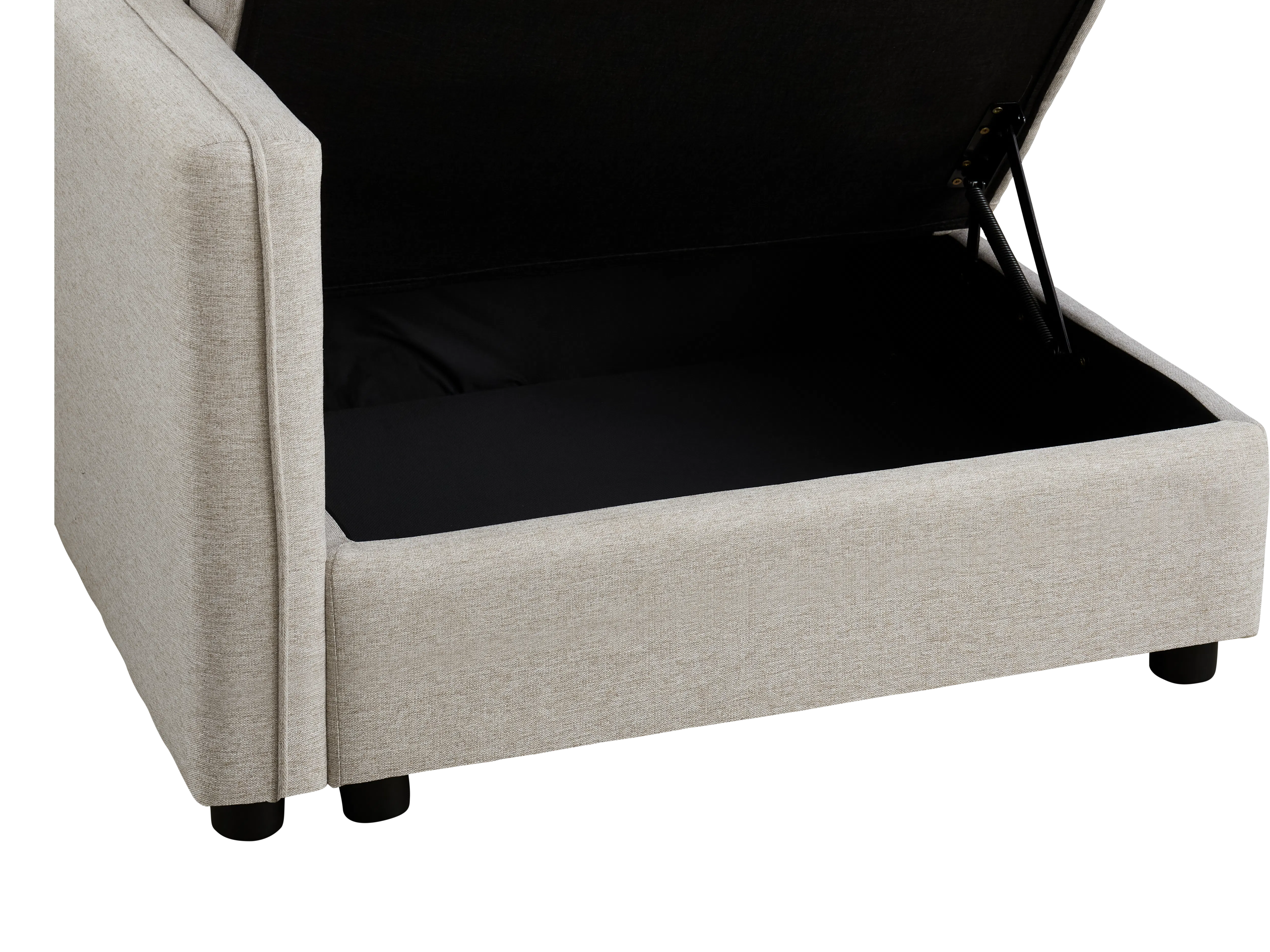 Cameron 3 Seater Storage Sofa - Sand (Fabric) - 10 - Beige upholstered armchair, black cushion, textured fabric, modern